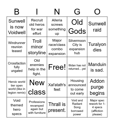 Midnight Initial Hype Announcements Bingo Card