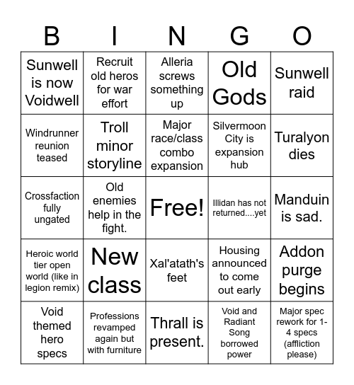 Midnight Initial Hype Announcements Bingo Card