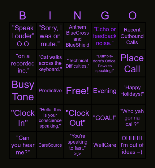 Matrix Bingo Card