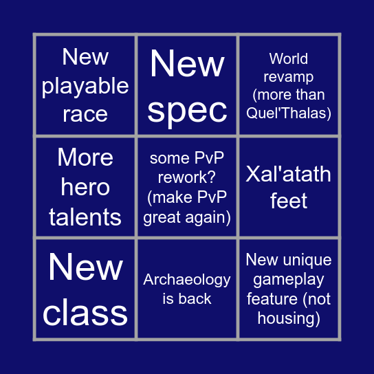 WoW: Midnight Bingo Card