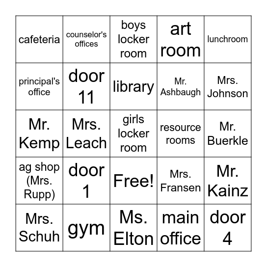 Tracy Area High School Bingo Card