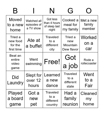 Summer Bingo Card