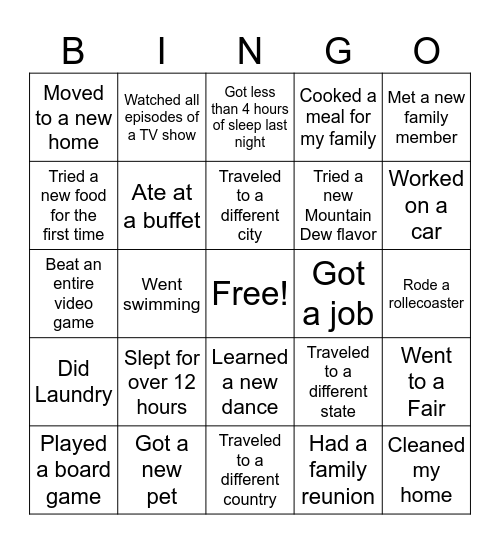 Summer Bingo Card