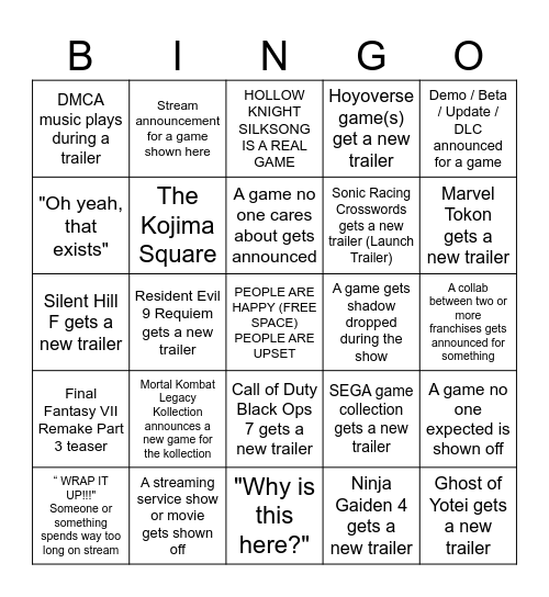 Gamescon 2025 Bingo Card