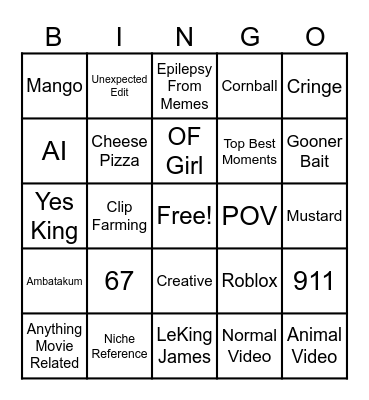 Instagram Reels Bingo Card
