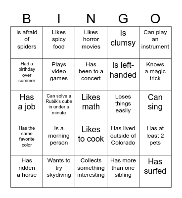 First Day Blackout Bingo Card