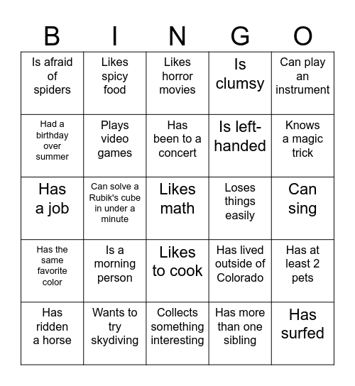 First Day Blackout Bingo Card
