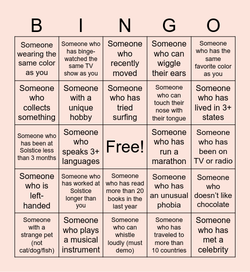 Solstice Bingo Card