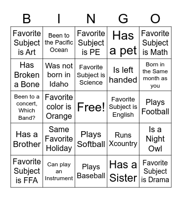 Get to Know You Bingo Card