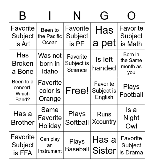 Get to Know You Bingo Card
