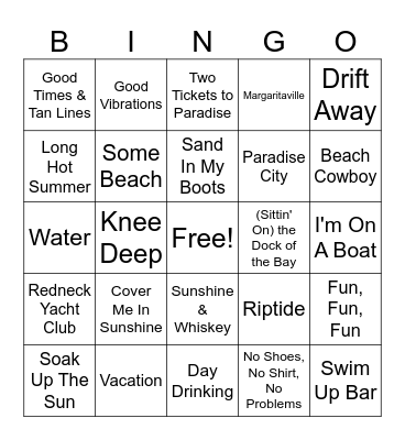 Beach Day Bingo Card