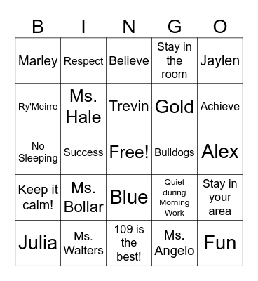 ROOM 109 Bingo Card