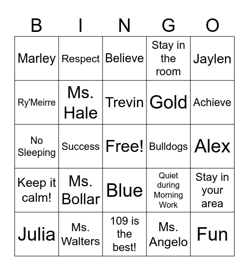 ROOM 109 Bingo Card