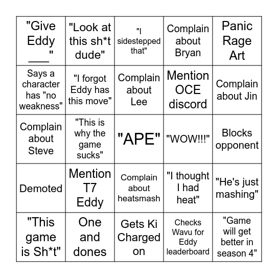 MEGAMON TEKKEN BINGO CARD Bingo Card