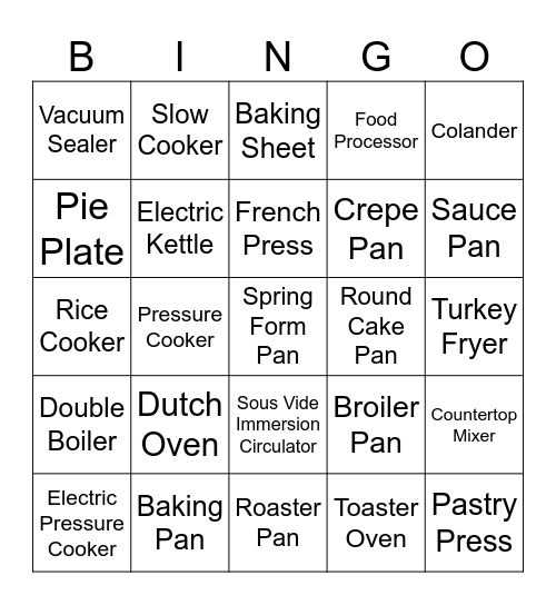 FCS Skillathon - Appliance and Cookware Bingo Card