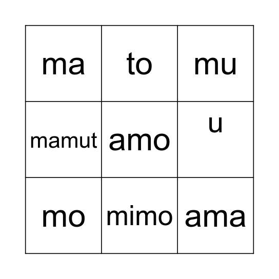 Bingo de silabas M. Bingo Card