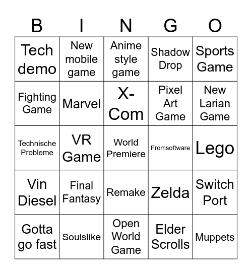 Gamescom ONL Bingo Card
