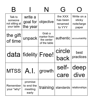 2025-26 beginning of the year PD Bingo Card