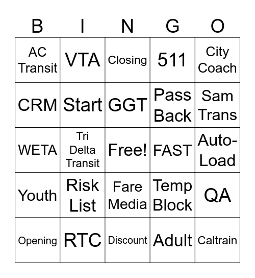 Clipper Bingo Card