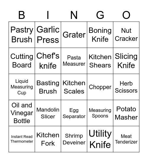 FCS Skillathon - Utensils Bingo Card