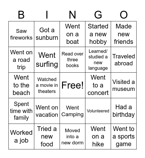 SUMMER BINGO Card