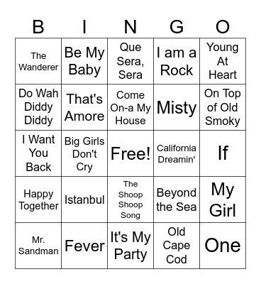 50s & 60s MUSICAL Bingo Card