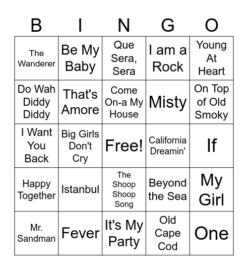 50s & 60s MUSICAL Bingo Card