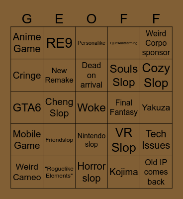 Gamescom Slop Bingo Card