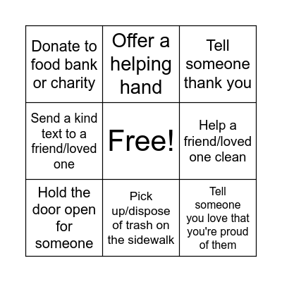 Acts of Kindness Bingo Card