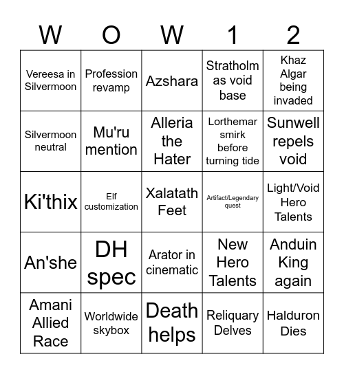 Midnight Announcement Predictions Bingo Card
