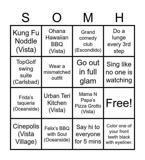SOMH Bingo Card