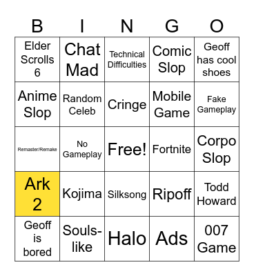 Slop Bingo Card