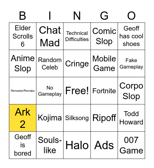 Slop Bingo Card