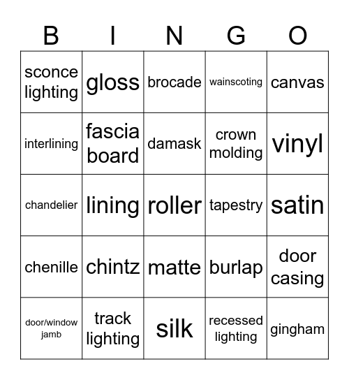 FCS Skillathon - decorative woods, paint finishes, wall finishes, lighting, painting, and material Bingo Card