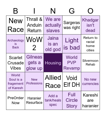 WoW Midnight Reveal Bingo Card