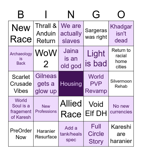 WoW Midnight Reveal Bingo Card