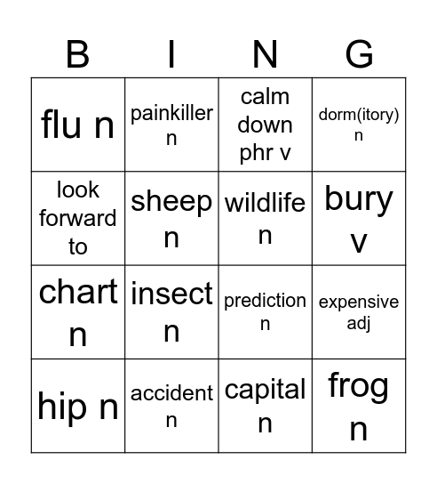 NW5 Unit 1 Bingo Card
