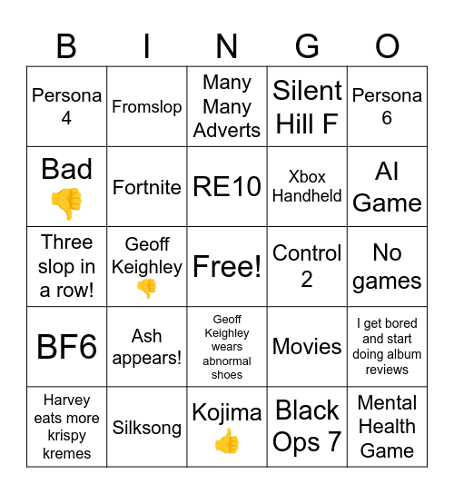 Games Con Bingo Card