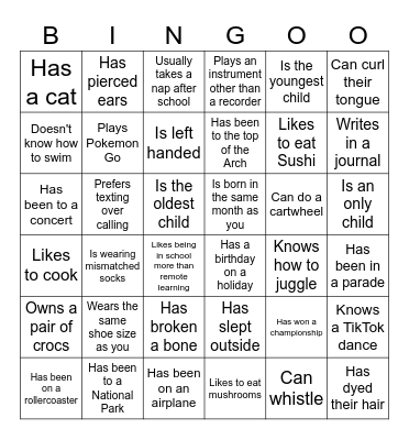 Grade 8 Get To Know You BINGO! Bingo Card
