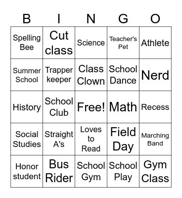 Back to School Bingo Card
