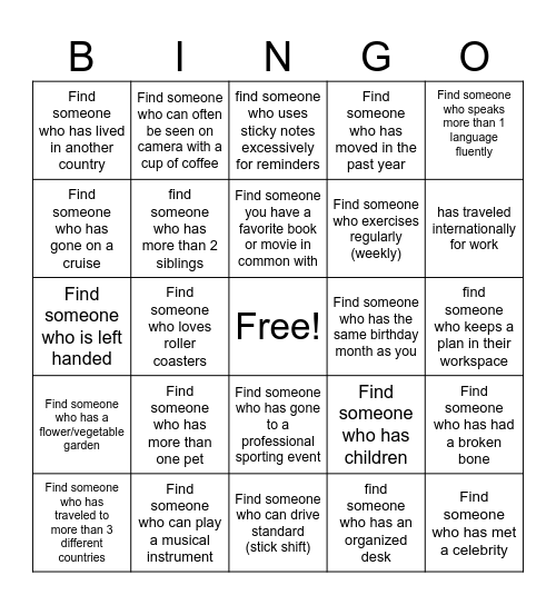 Research BINGO NORTH AMERICA Bingo Card