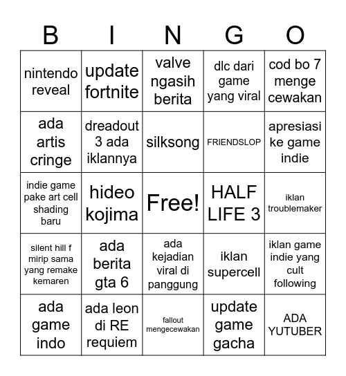 gamescom ON 2025 Bingo Card