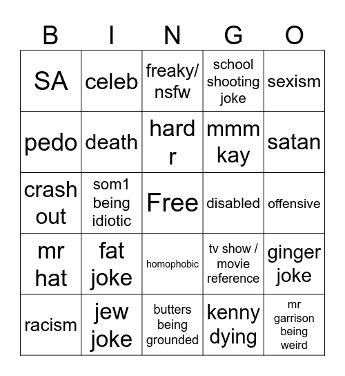 south park bingo Card