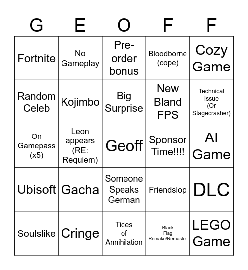 Gamescom 2025 Bingo Card