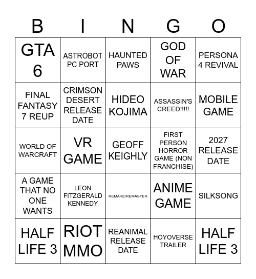 GAMESCOM Bingo Card