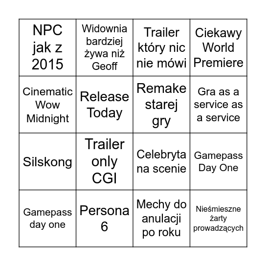 Gamescom Bingo Card
