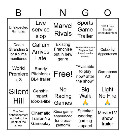 Gamescom 2025 Bingo Card