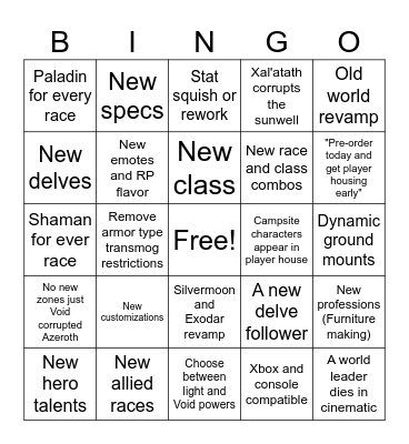 WoW Midnight Bingo Card