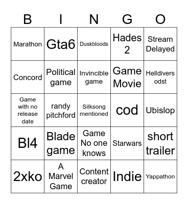 Untitled Bingo Card