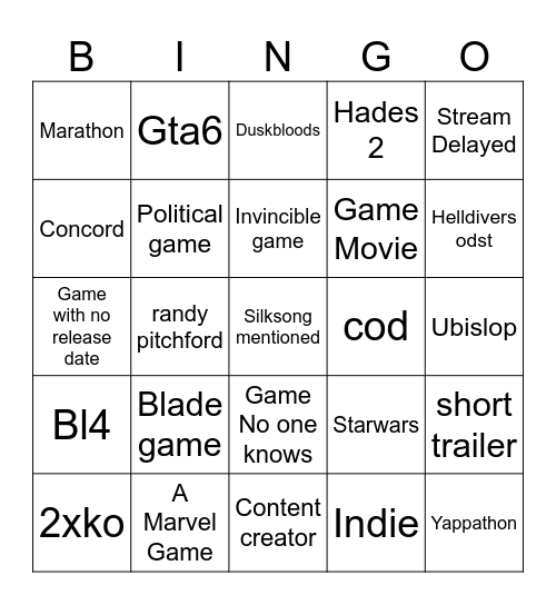 Untitled Bingo Card